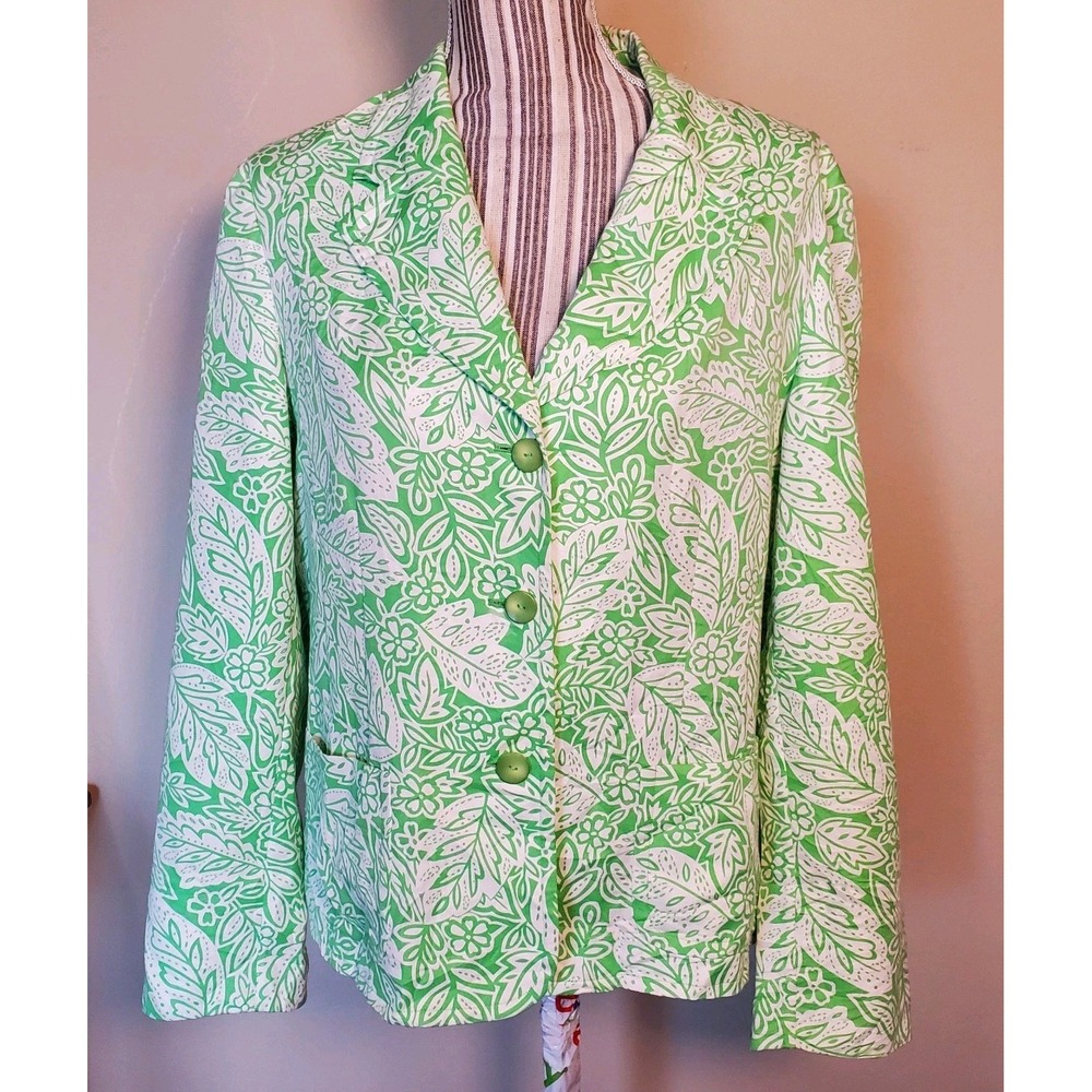 Pendleton Green White Floral Silk Cotton Blend Button‎ Front Jacket Women Small